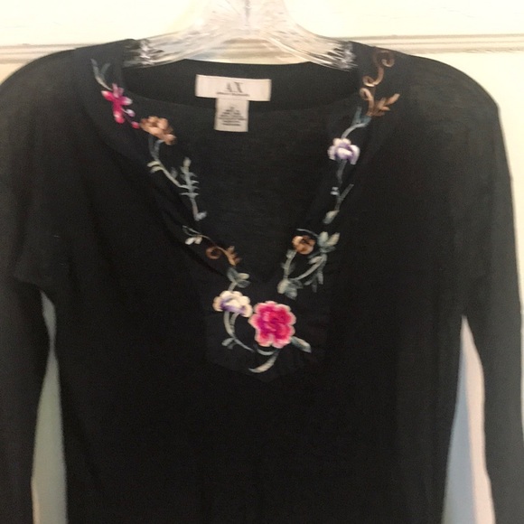 Armani Exchange A/X S vintage embroidered sheet lyocell black crop top! - Picture 6 of 12